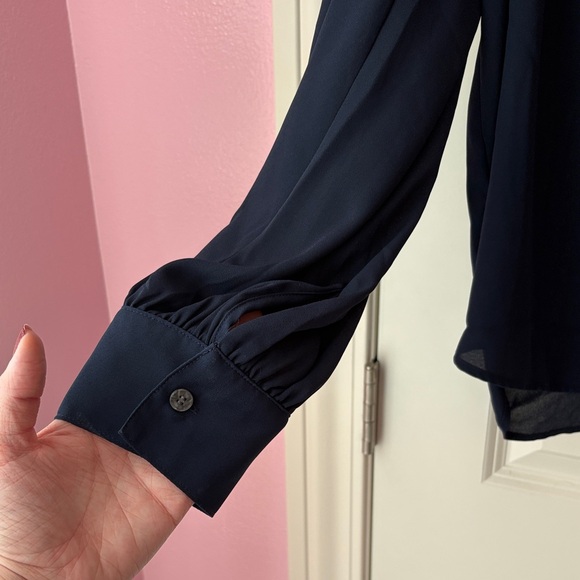 LOFT Navy Blue Tie Front Blouse Size XL - Picture 7 of 8